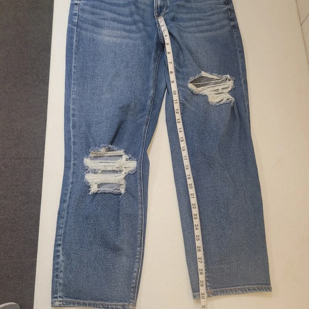 American Eagle 14 Mom Jeans Womens Blue Distressed High Rise Stretch Denim